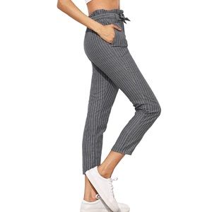 Ruffle Tie Waist Striped Pants with Pockets